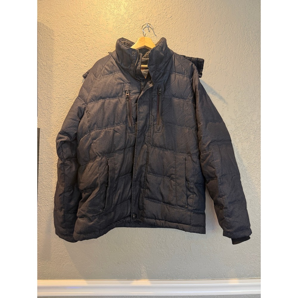 Hawke & Co Mens Down Feather Puffer Jacket Charcoal Grey Herringbone HDP639C0 L